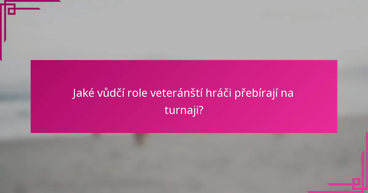 Jaké vůdčí role veteránští hráči přebírají na turnaji?